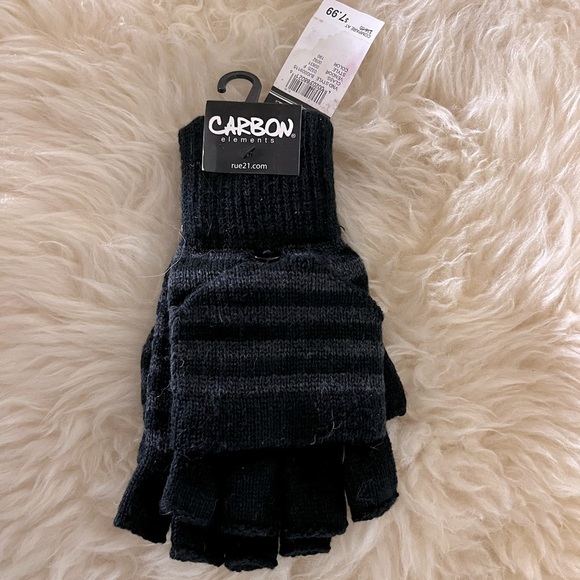 NWT Black/ Gray Fingerless Mittens with Fold Over Top - Picture 1 of 3